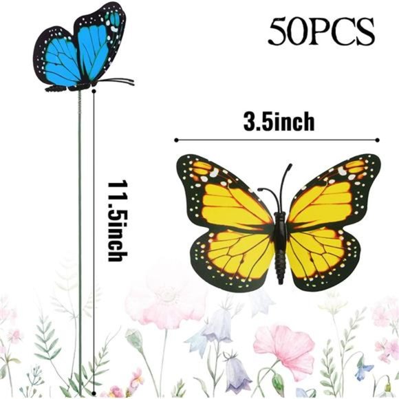 Butterfly Stakes, 50pcs 11.5inch Garden Butterfly Ornaments,Waterproof Butterfly - Picture 4 of 6